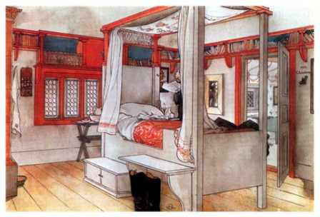 Carl-Larsson-chambre-avec-lit-rouge